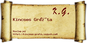 Kincses Gréta névjegykártya
